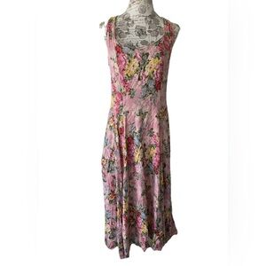 Vintage 90s Y2K Starina Pink Floral Maxi Dress Women’s Size Large Grunge